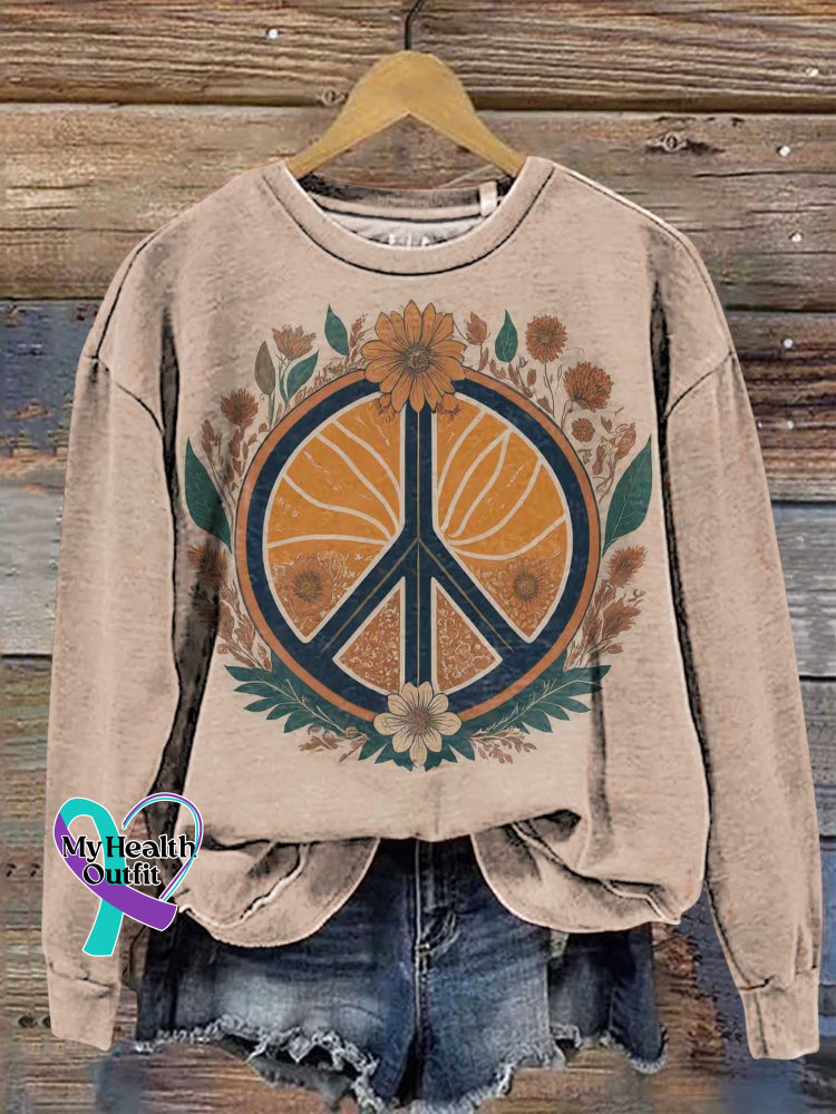Retro Hippie Peace Sign Love And Flower Casual Sweatshirt Multicolor / S