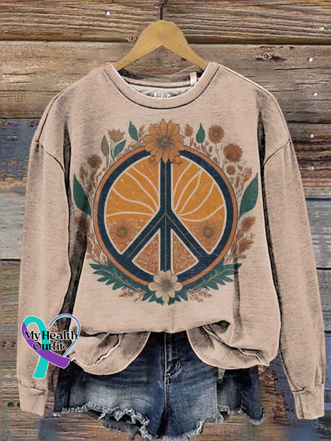 Retro Hippie Peace Sign Love And Flower Casual Sweatshirt Multicolor / S