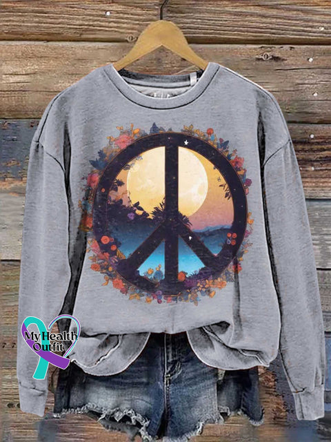 Retro Hippie Peace Sign Love And Flower Casual Sweatshirt Multicolor / S