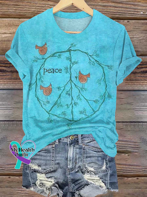 Retro Hippie Peace Sign Love And T-Shirt Blue / S