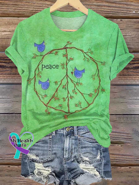 Retro Hippie Peace Sign Love And T-Shirt Green / S