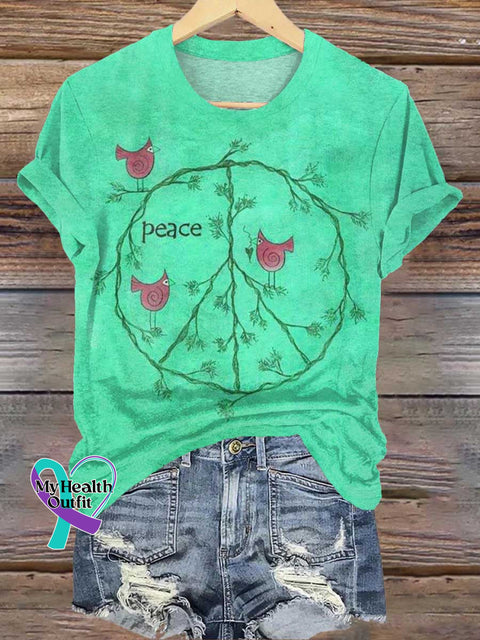 Retro Hippie Peace Sign Love And T-Shirt Lightgreen / S