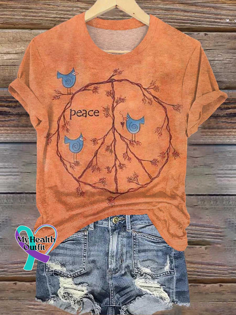 Retro Hippie Peace Sign Love And T-Shirt Orange / S