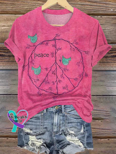 Retro Hippie Peace Sign Love And T-Shirt Pink / S