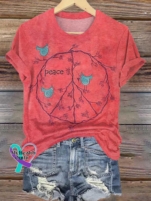 Retro Hippie Peace Sign Love And T-Shirt Red / S