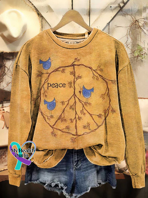 Retro Hippie Peace Sign Love And Casual Sweatshirt Multicolor / S