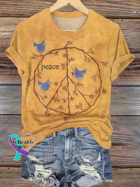 Retro Hippie Peace Sign Love And T-Shirt Yellow / S