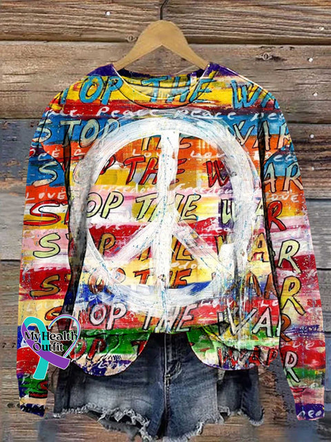 Retro Hippie Peace Sign Stop The War Love And Casual Sweatshirt Multicolor / S