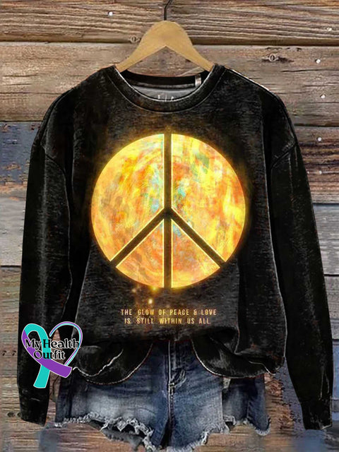 Retro Hippie Peace Sign The Glow Of Peace & Love Is Still Within Us All Casual Sweatshirt