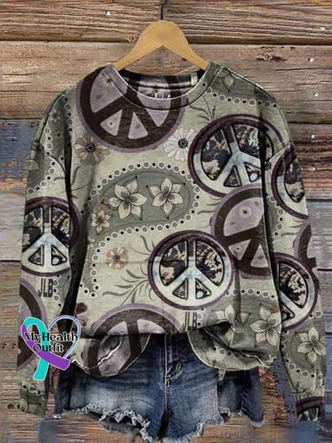 Retro Hippie Print Casual Sweatshirt Multicolor / S
