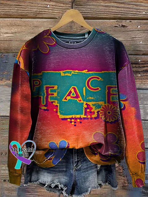 Retro Hippie Print Casual Sweatshirt Multicolor / S