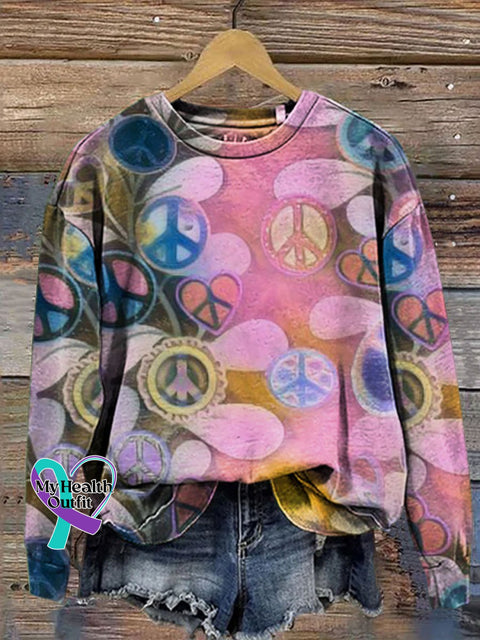 Retro Hippie Print Casual Sweatshirt Multicolor / S