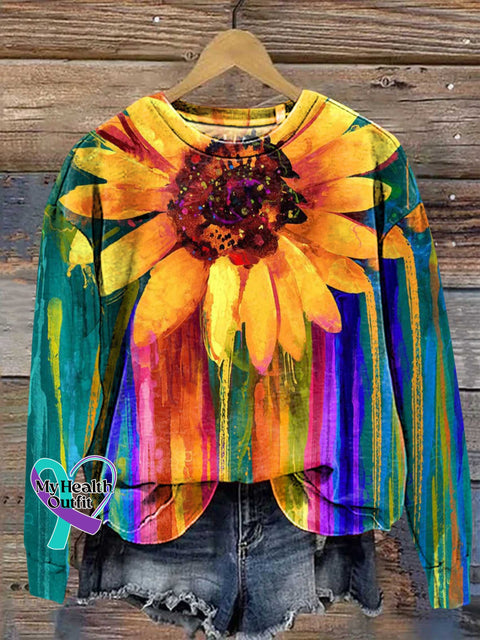 Retro Hippie Sunflower Peace Sign Love And Casual Sweatshirt Multicolor / S