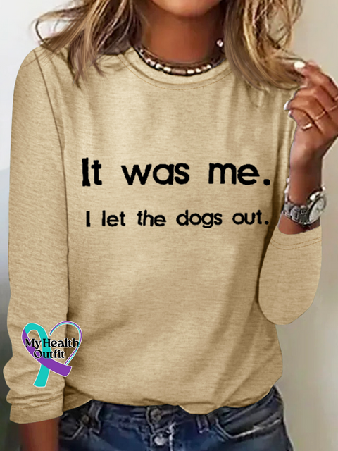 Retro It Was Me I Let The Dogs Out Print Simple Long Sleeve Shirt Khaki / S