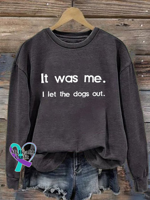 Retro It Was Me I Let The Dogs Out Print Sweatshirt Dark Grey / S