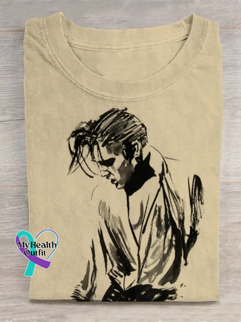 Retro King Of Rock Roll Print T-shirt Apricot / S