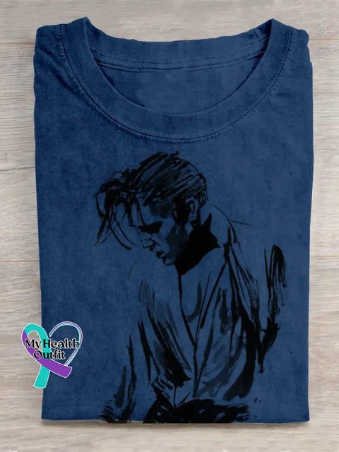 Retro King Of Rock Roll Print T-shirt Blue / S