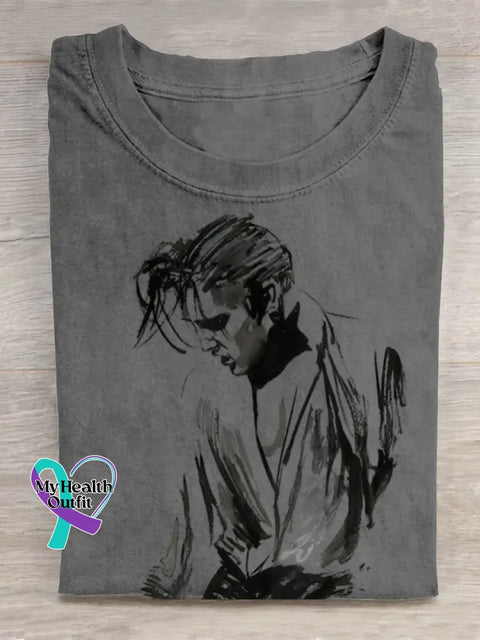 Retro King Of Rock Roll Print T-shirt Grey / S