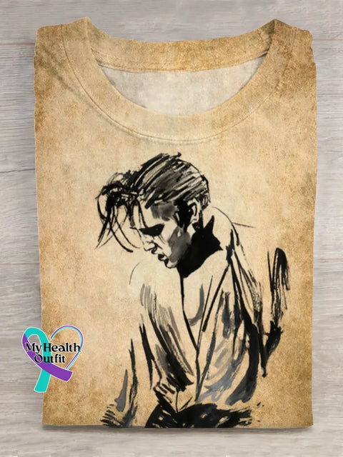 Retro King Of Rock Roll Print T-shirt Khaki / S