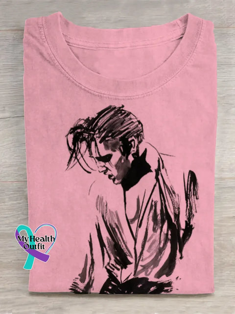 Retro King Of Rock Roll Print T-shirt Pink / S