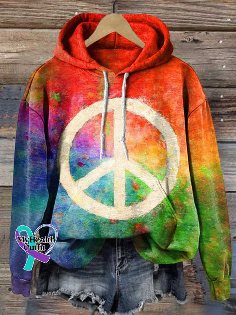 Retro Hippie Peace Sign Love And Rainbow Casual Hoodie Sweatshirt Multicolor / S