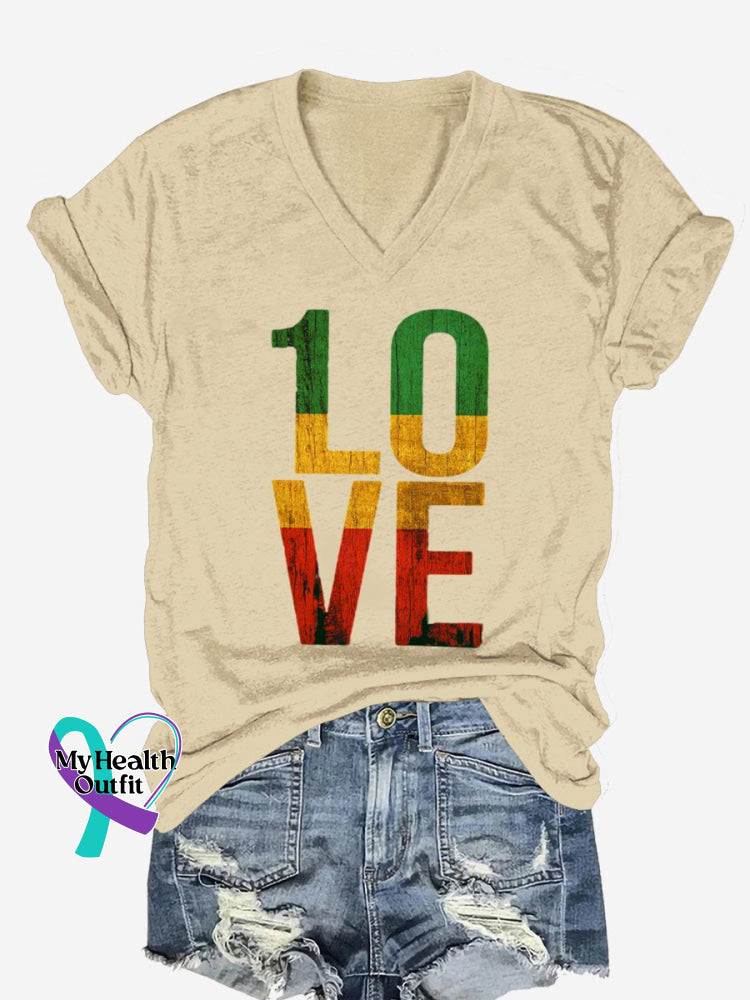 Retro Love Art Print Casual T-Shirt Apricot / S
