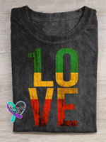 Retro Love Art Print Casual T-Shirt Black / S