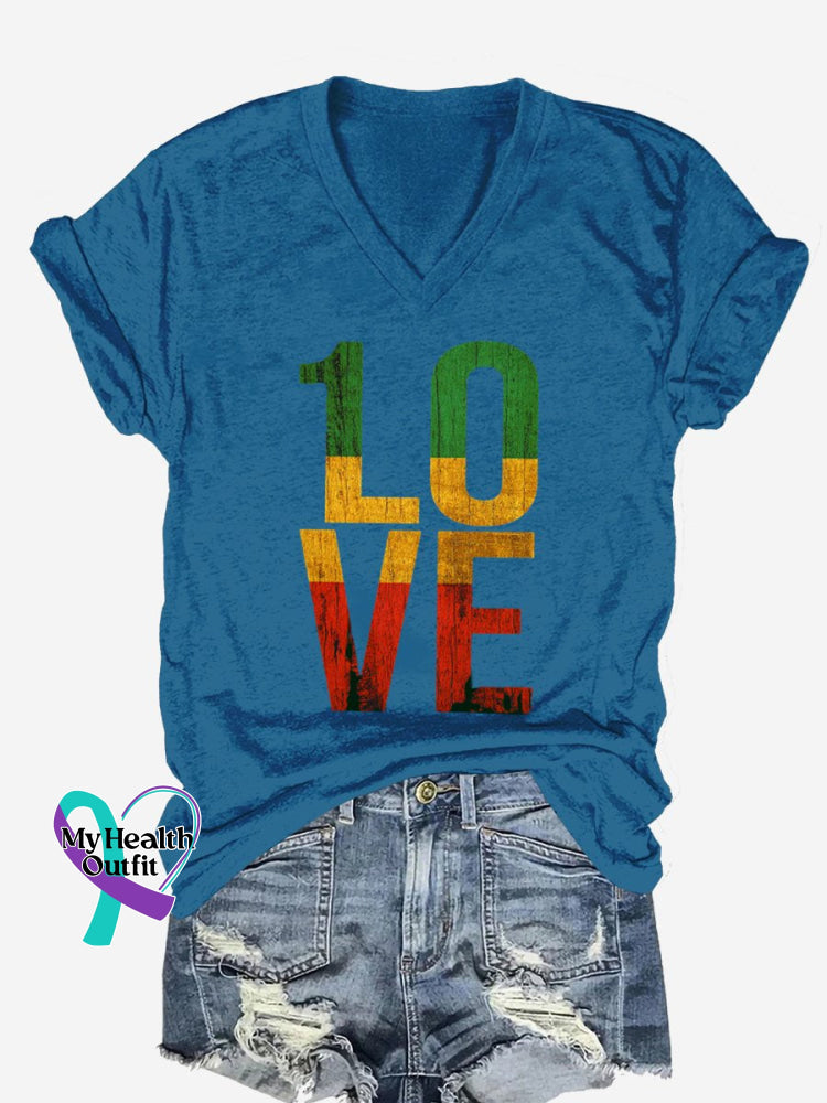 Retro Love Art Print Casual T-Shirt Blue / S