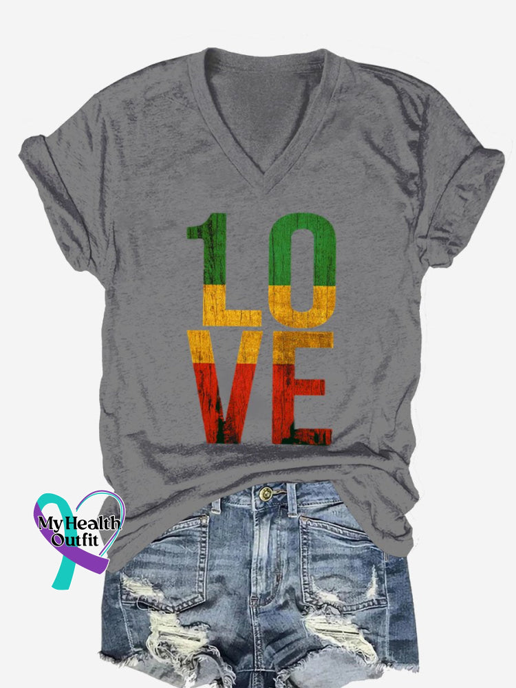 Retro Love Art Print Casual T-Shirt Grey / S