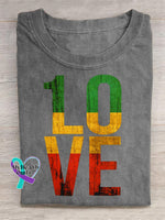 Retro Love Art Print Casual T-Shirt Grey / S