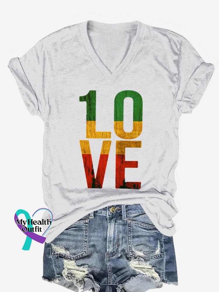Retro Love Art Print Casual T-Shirt White / S