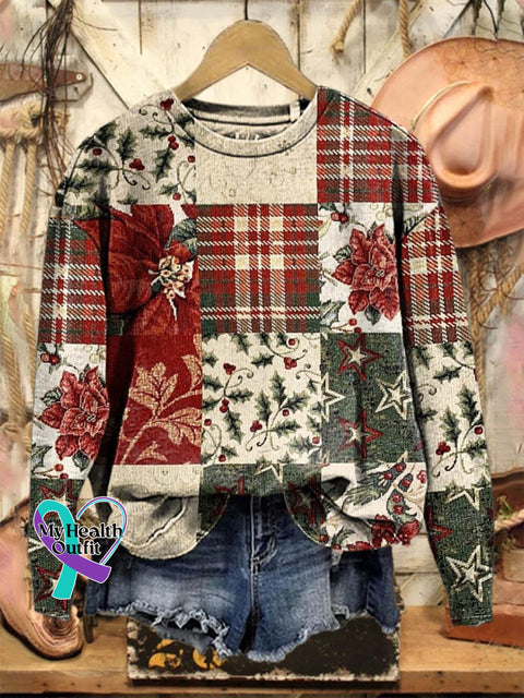 Retro Lovely Christmas Floral Patchwork Pattern Art Print Casual Sweatshirt Multicolor / S