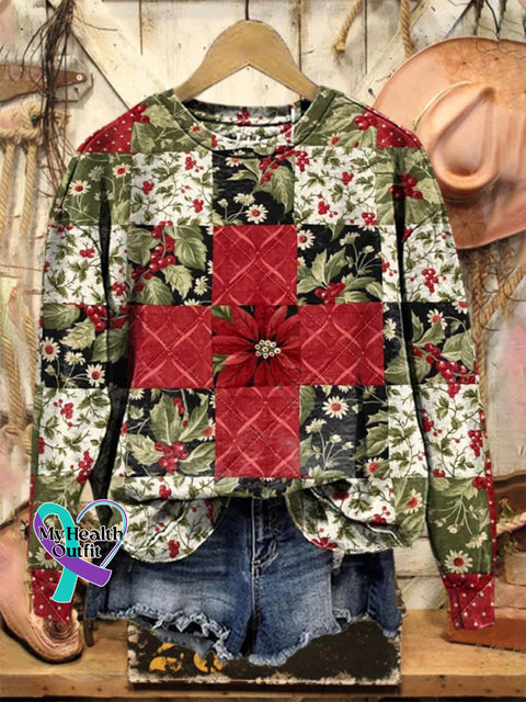 Retro Lovely Christmas Floral Patchwork Pattern Art Print Casual Sweatshirt Multicolor / S