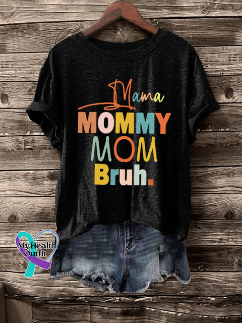 Retro Mama Mommy Mom Bruh Print T-Shirt Black / S