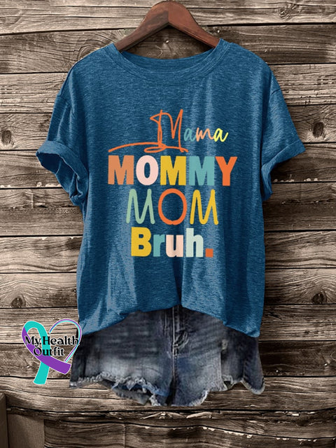 Retro Mama Mommy Mom Bruh Print T-Shirt Blue / S