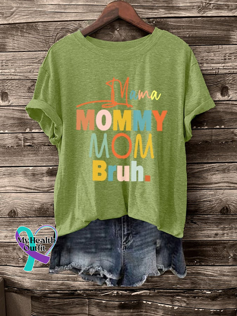 Retro Mama Mommy Mom Bruh Print T-Shirt Green / S