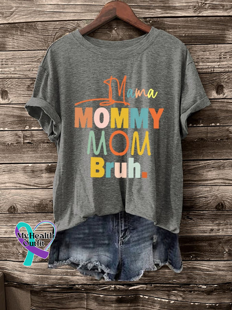 Retro Mama Mommy Mom Bruh Print T-Shirt Grey / S