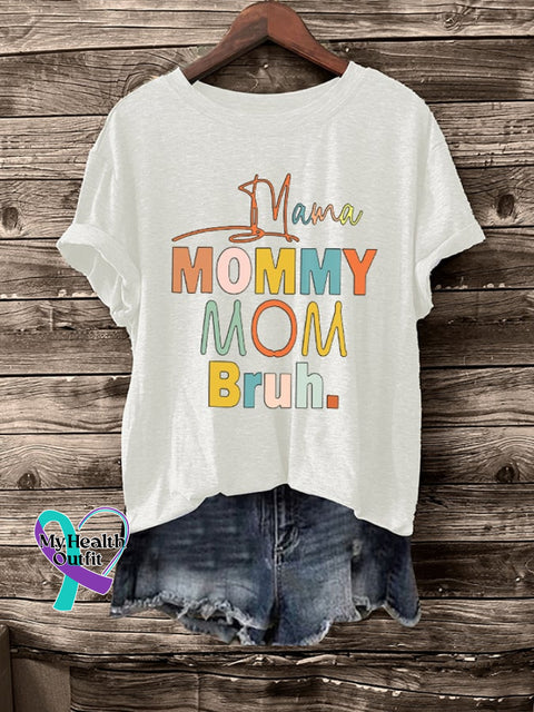 Retro Mama Mommy Mom Bruh Print T-Shirt White / S
