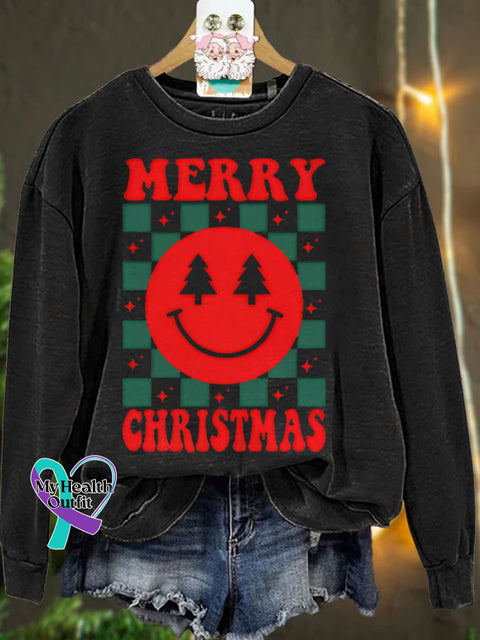 Retro Merry Christmas Casual Sweatshirt Black / S