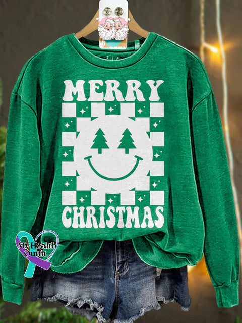 Retro Merry Christmas Casual Sweatshirt Green / S