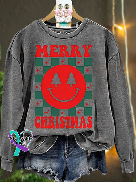 Retro Merry Christmas Casual Sweatshirt Grey / S
