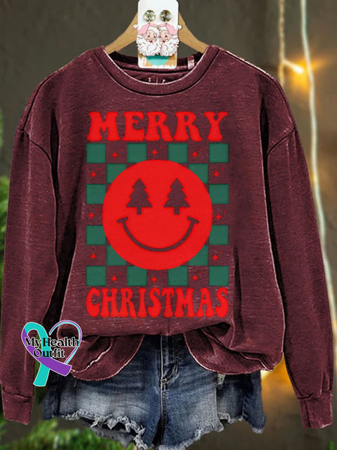 Retro Merry Christmas Casual Sweatshirt Maroon / S