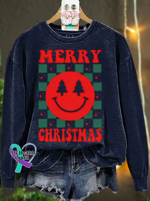 Retro Merry Christmas Casual Sweatshirt Navyblue / S