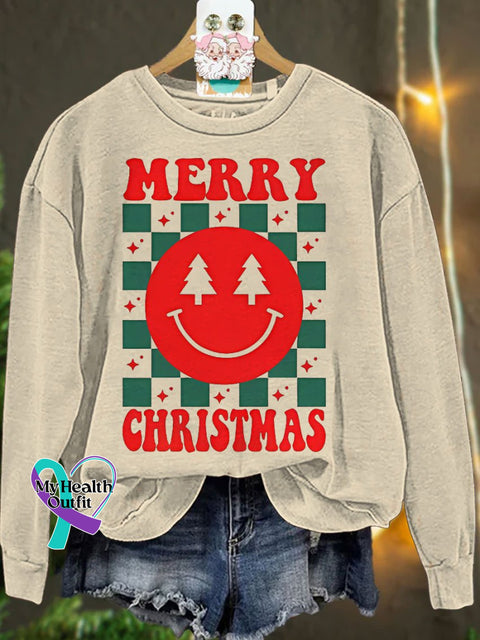 Retro Merry Christmas Casual Sweatshirt Sand / S
