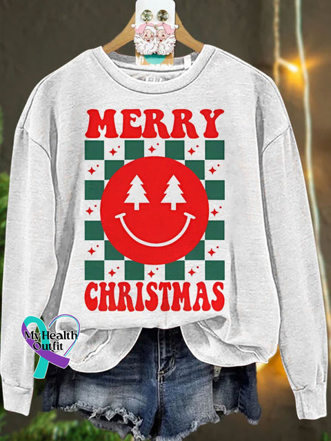 Retro Merry Christmas Casual Sweatshirt White / S