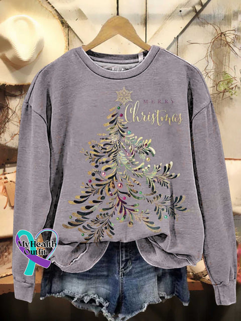 Retro Merry Christmas Tree Pattern Casual Sweatshirt Multicolor / S