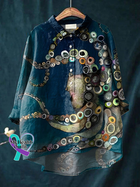 Retro Mysterious Ocean Octopus T-Shirt Multicolor / S