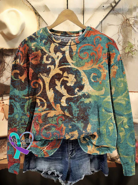 Retro Pattern Casual Sweatshirt Multicolor / S