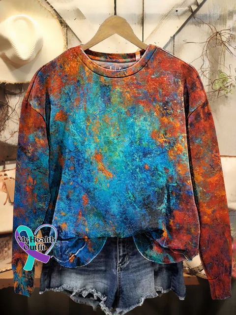 Retro Pattern Casual Sweatshirt Multicolor / S