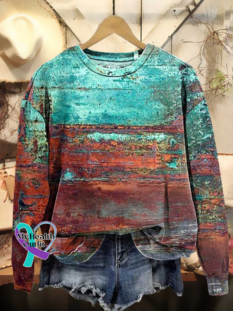 Retro Pattern Casual Sweatshirt Multicolor / S